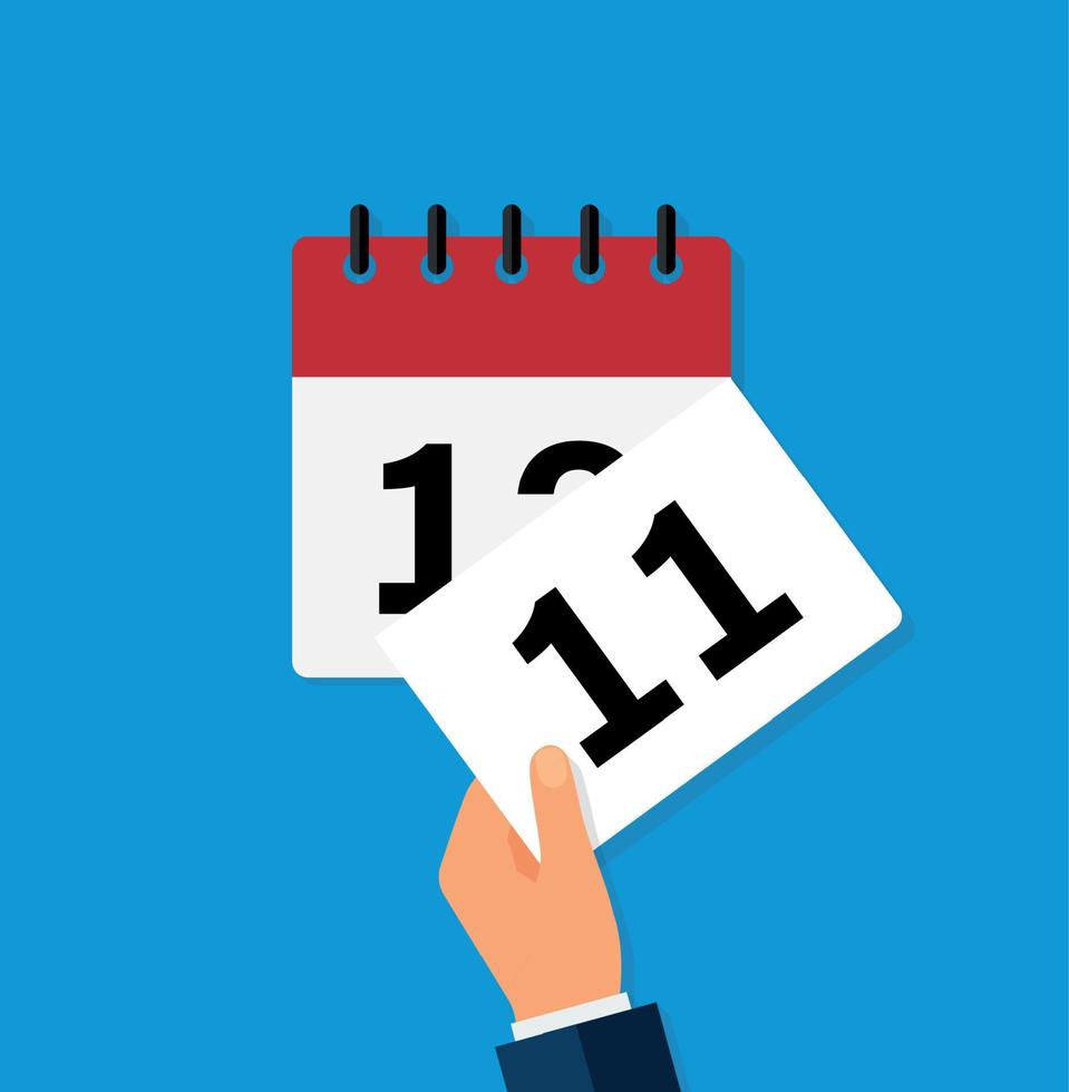 tear off a leaf on a wall calendar. the coming of a new day. flat vector illustration.