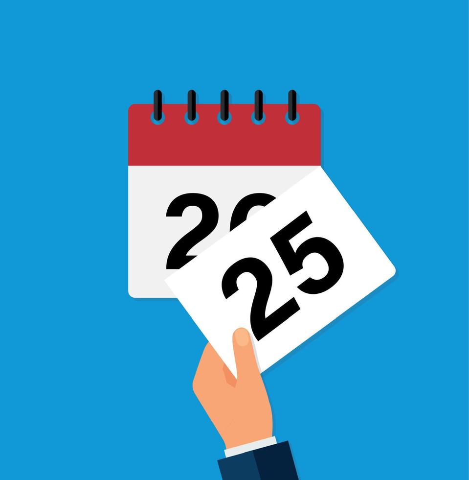 tear off a leaf on a wall calendar. the coming of a new day. flat vector illustration.
