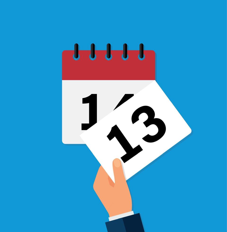 tear off a leaf on a wall calendar. the coming of a new day. flat vector illustration.