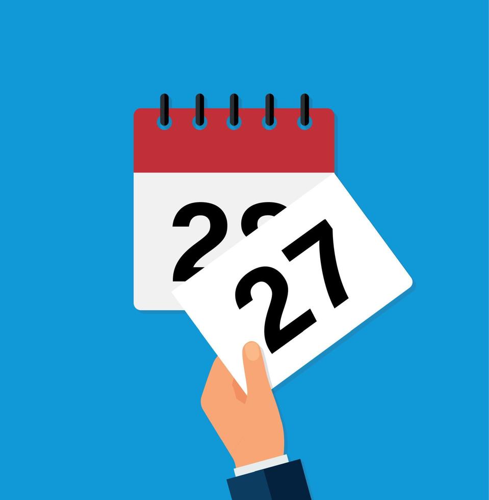 tear off a leaf on a wall calendar. the coming of a new day. flat vector illustration.