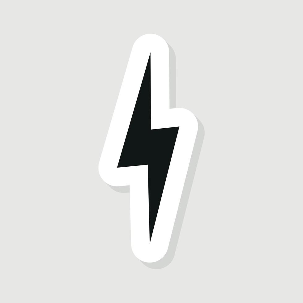 Lightning bolt, electric power, simple icon. Linear sticker, white