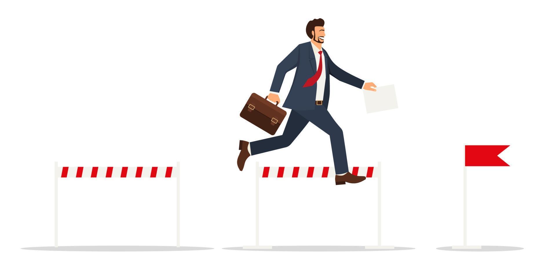 businessman jumping over obstacle successful office worker business man leadership successful strategy horizontal copy space flat vector illustration