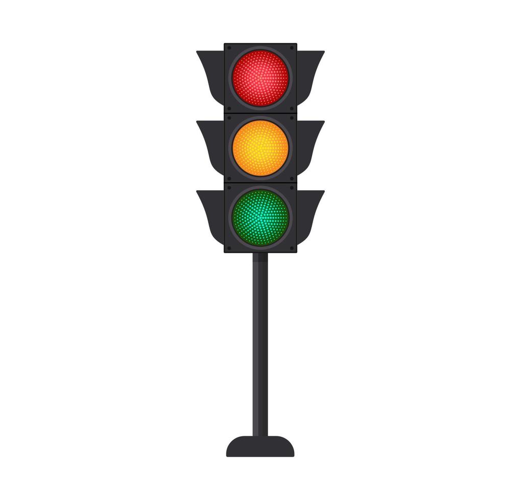 Icons depicting typical horizontal traffic signals with red light above green and yellow in between isolated vector illustration