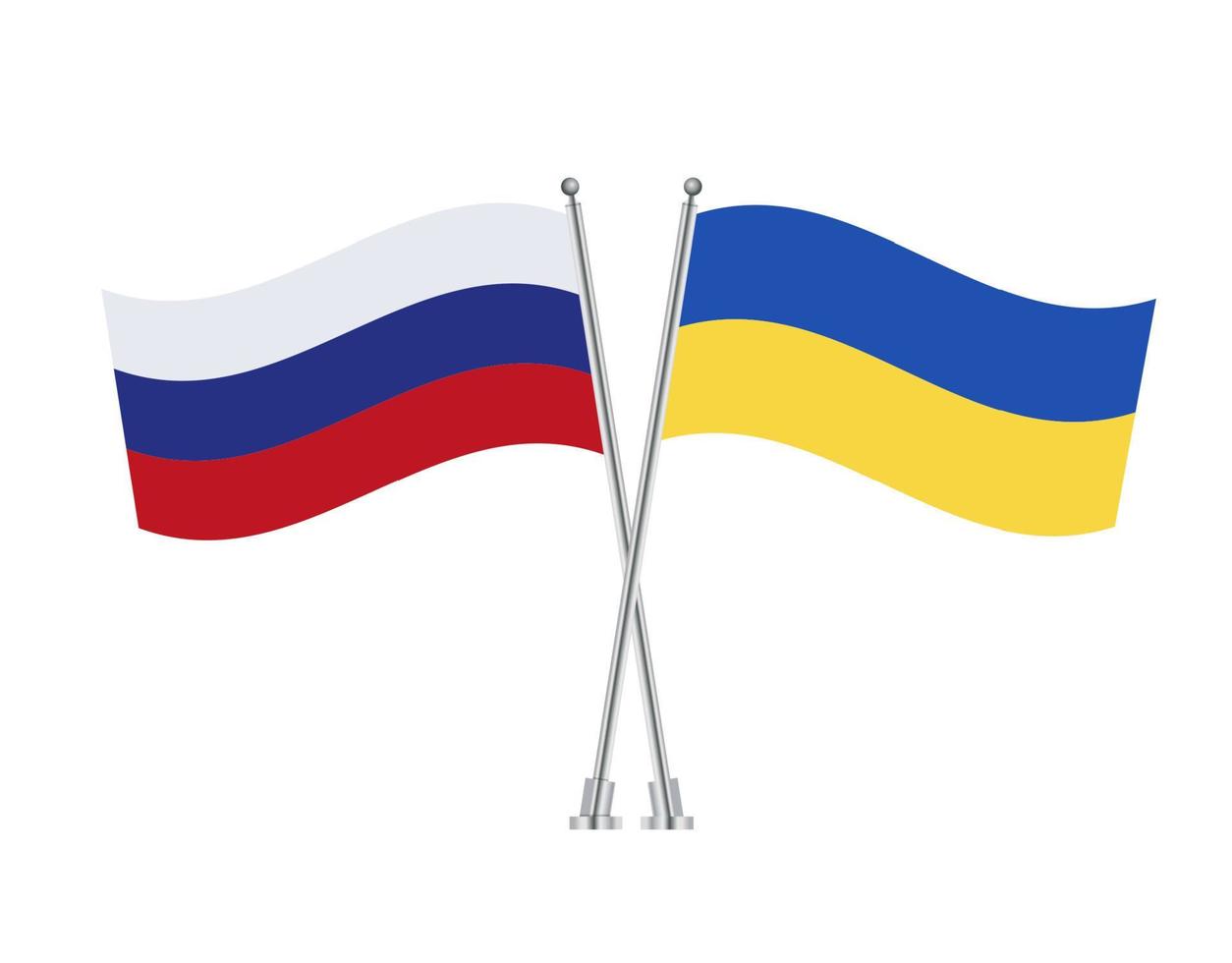 Russia and Ukraine Flag with Metal Pole Isolated on White Background. Editable Flat Vector Illustration.