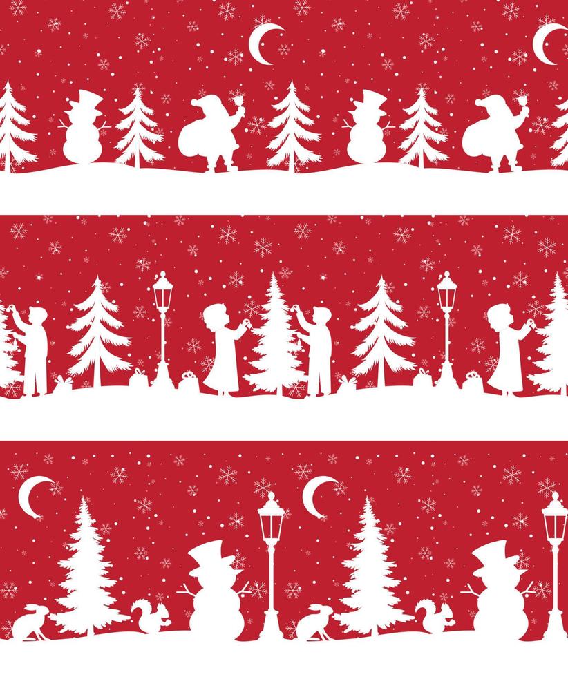 Christmas seamless pattern. Snow winter landscape with deer. Merry christmas greeting card. vector