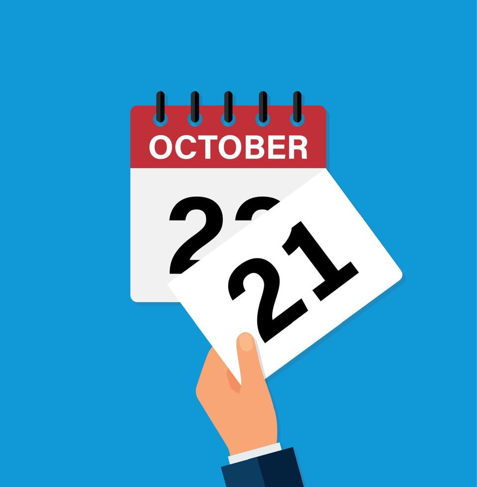 tear off a leaf on a wall calendar. the coming of a new day. flat vector illustration.