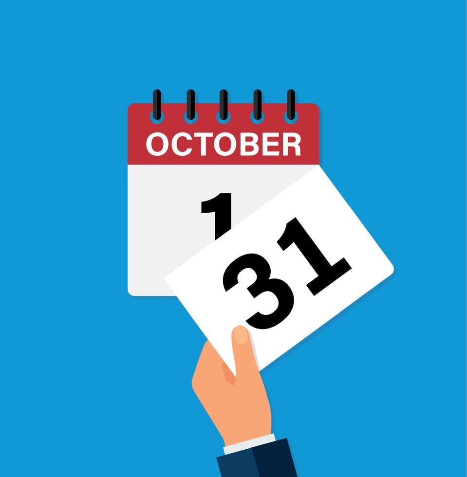 tear off a leaf october 1 on a wall calendar. the coming of a new day. flat vector illustration.