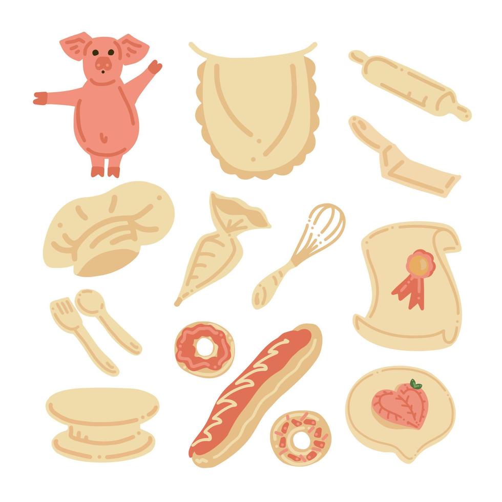 Confectioner's tool set and character. vector