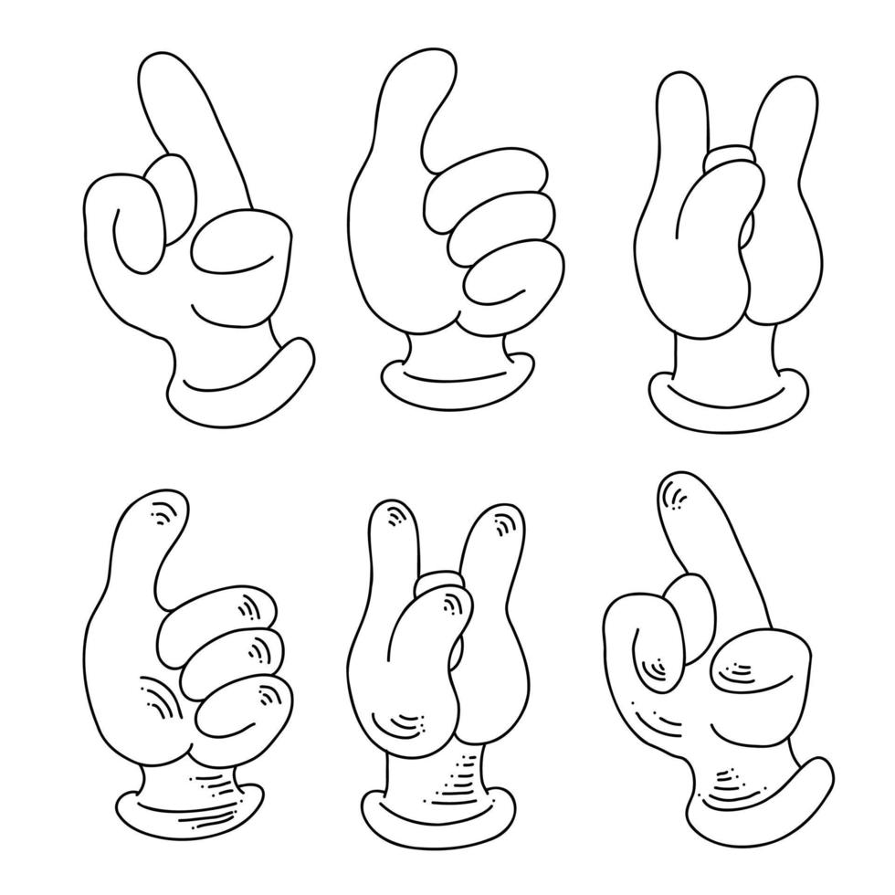 Y2k hands set. Doodle line art vector illustration.