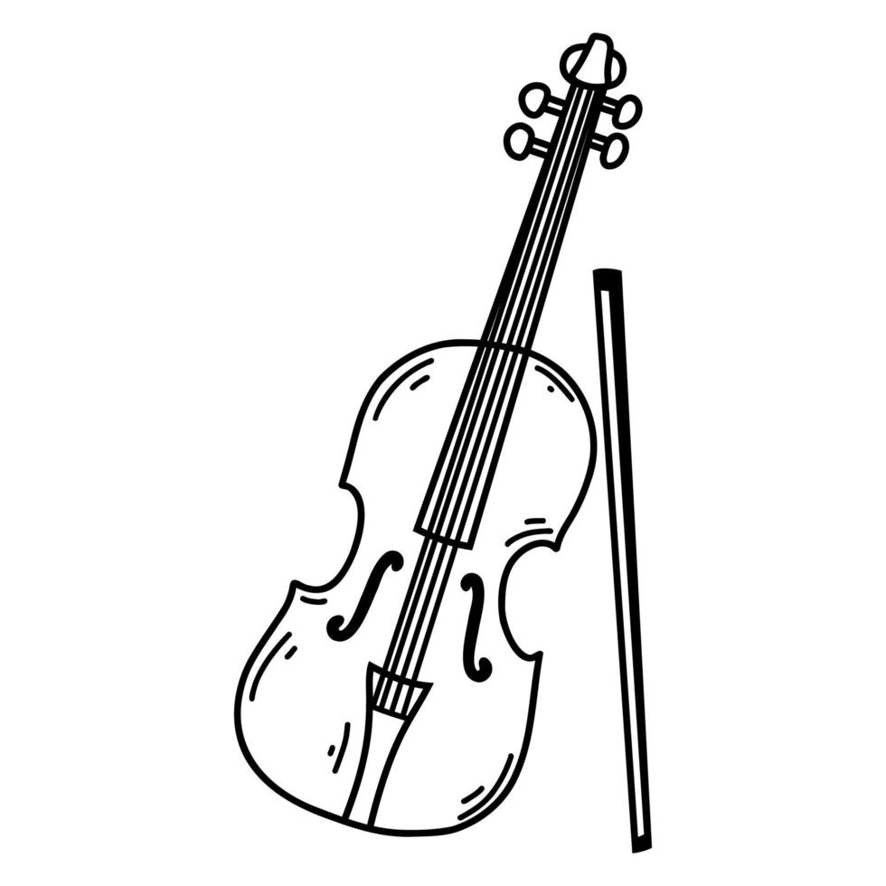 garabatear violín. ilustración de boceto vectorial de instrumento musical, arte de contorno negro para diseño web, icono, impresión, página de color vector