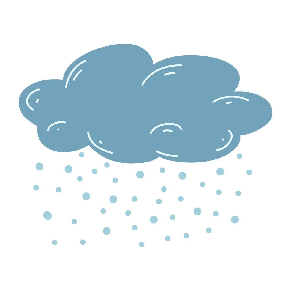 Cartoon hand drawn cloud with hail, snow. Vector illustration of weather forecast, natural phenomena icons in childish style
