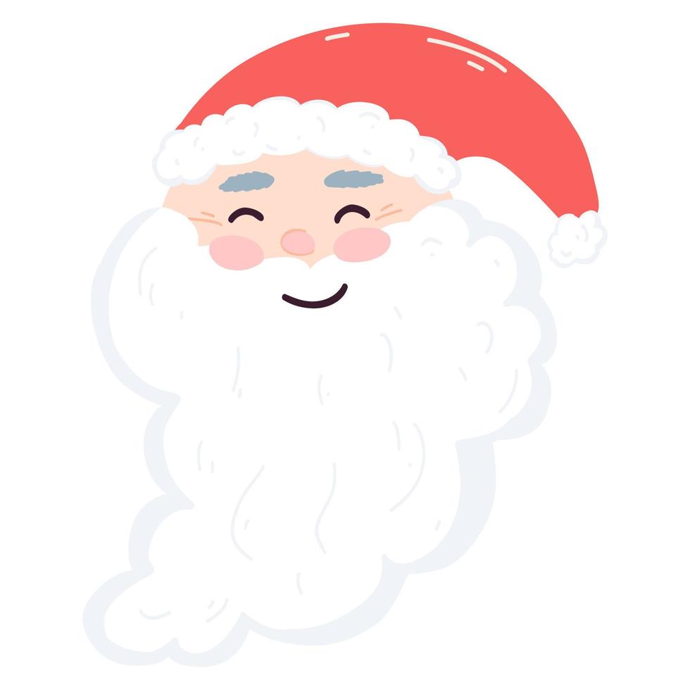 Cute Santa Claus head in cartoon flat style. Hand drawn vector illustration of Christmas and New Year character