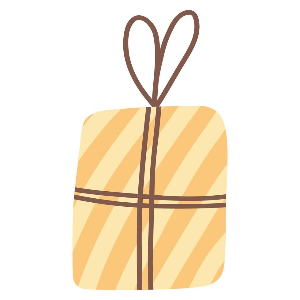 caja de regalo en estilo plano de dibujos animados. ilustración vectorial dibujada a mano de colorido presente envuelto con lazo. concepto de venta, compras, cumpleaños, navidad. vector