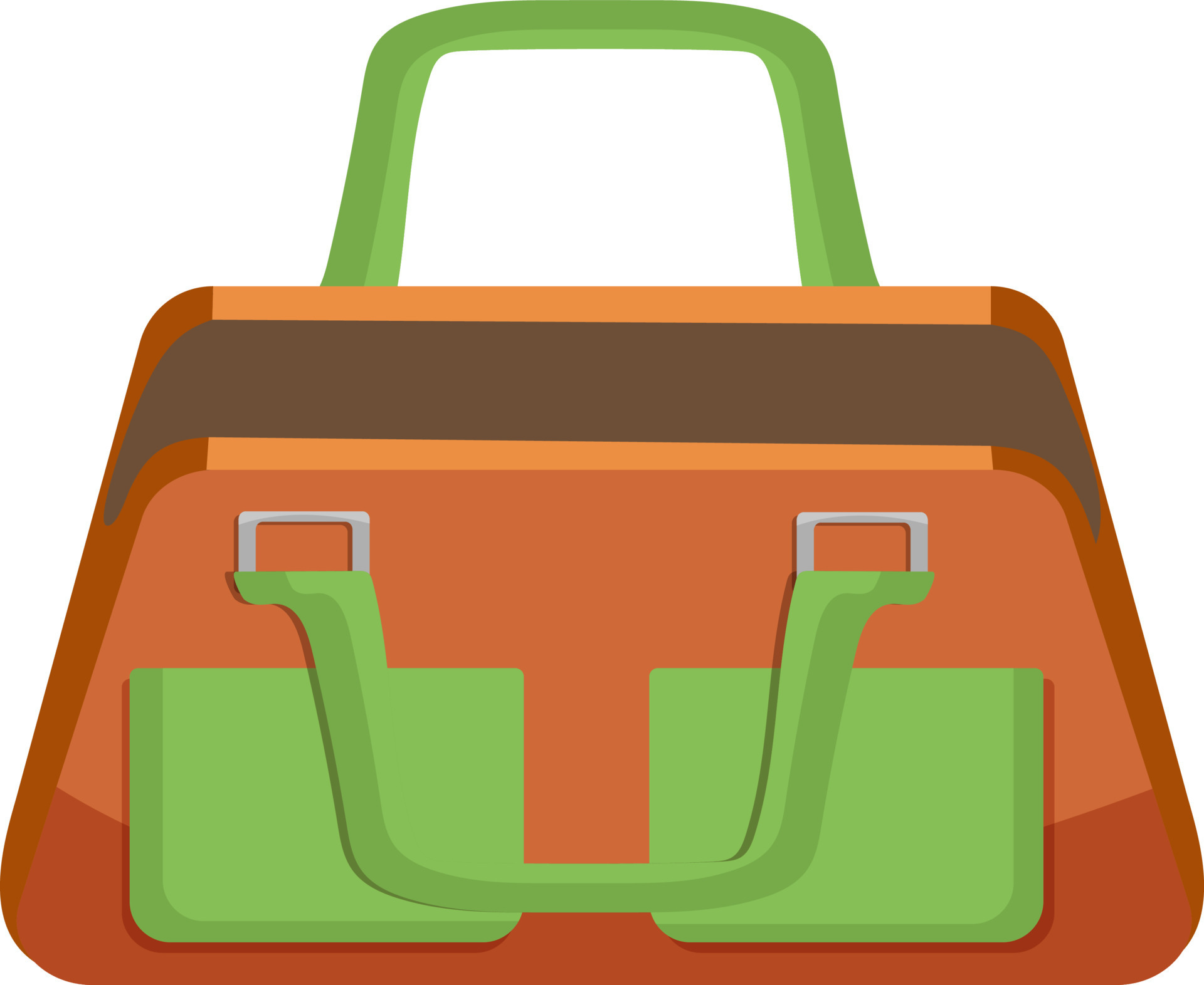 Orange and green empty open sport bag isolated on white background