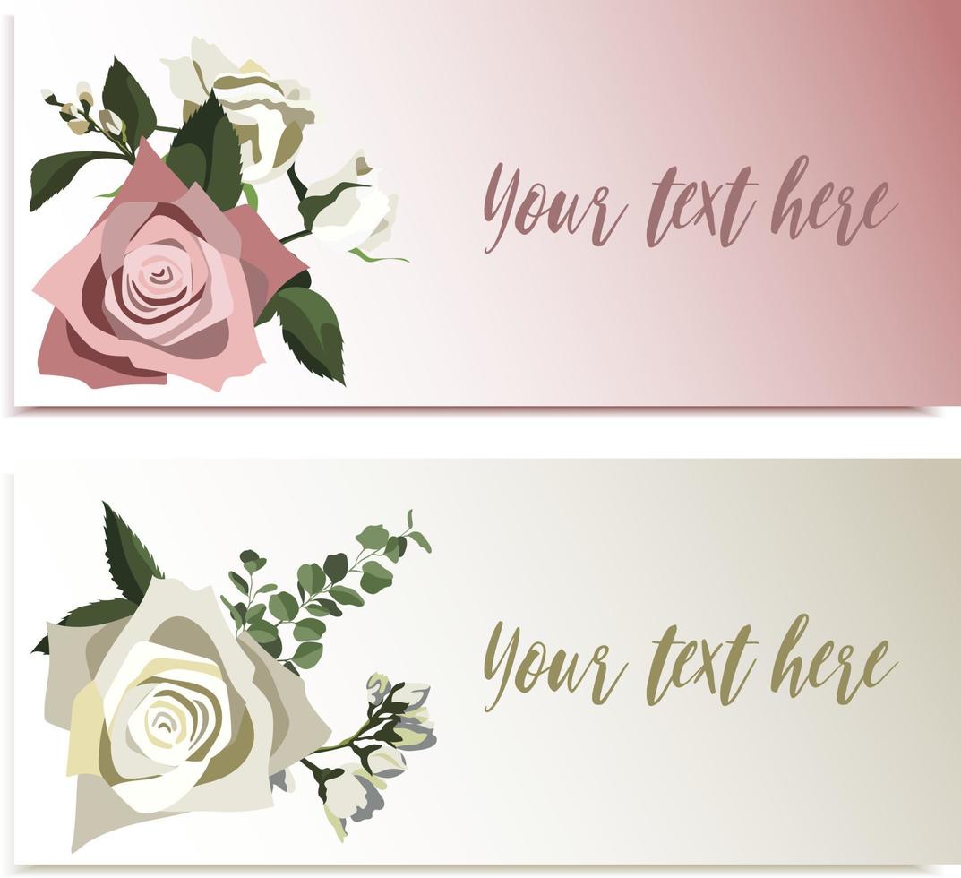 dos plantillas de tarjetas de felicitación con rosas rosadas y blancas, copyspace incluido vector