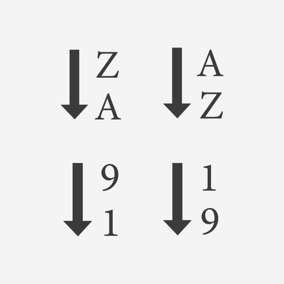 ordenar por vector de icono alfabético y numérico. número, símbolo de orden alfabético