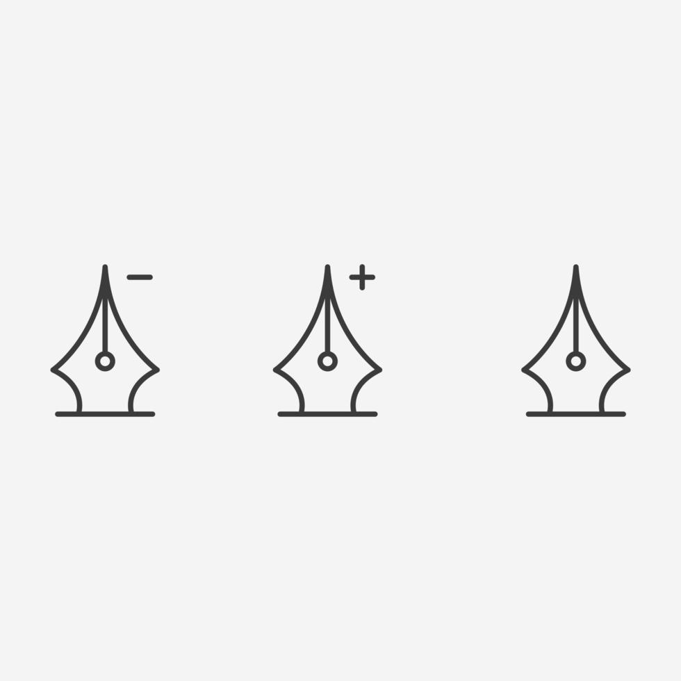 conjunto de vectores de iconos de herramienta de pluma. dibujo, arte, gráfico, diseñador, punta, escritura, símbolo de tinta