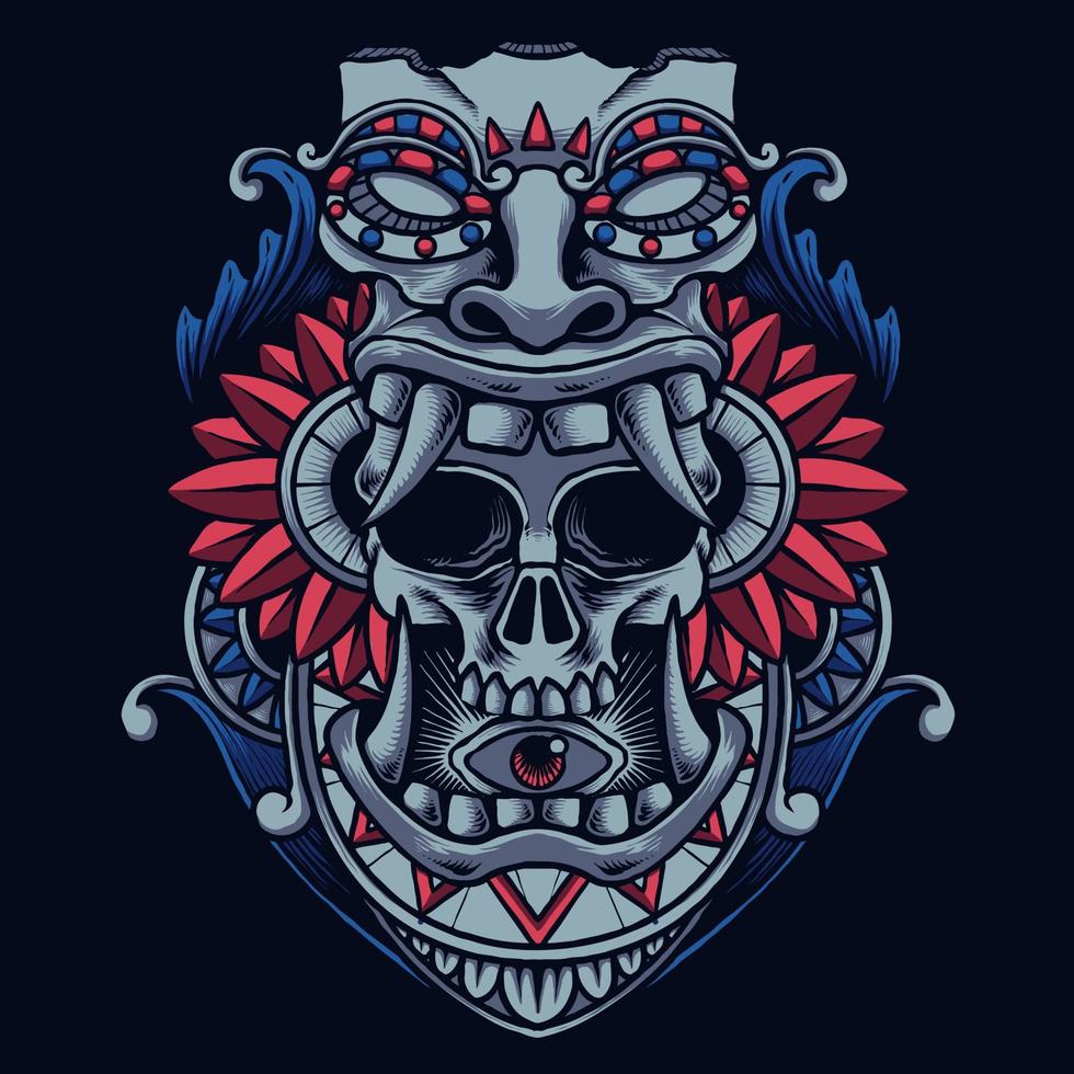 tiki skull ornament vector