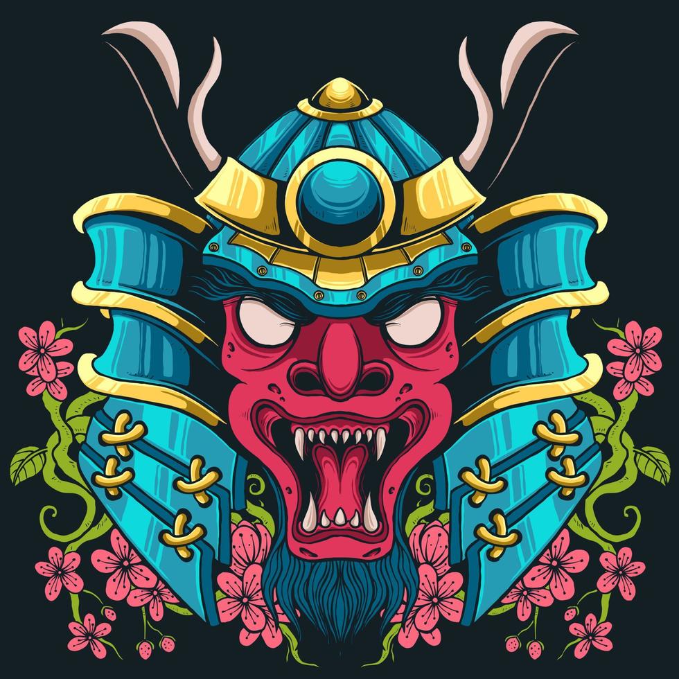 samurai angry face vector