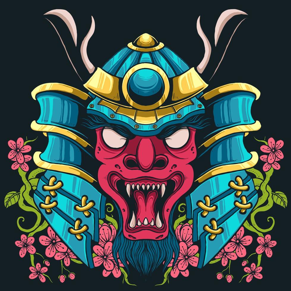 samurai angry face vector