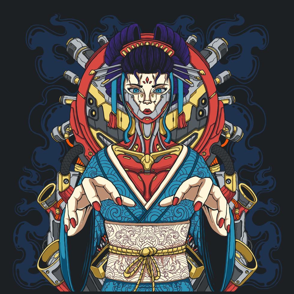 geisha cyborg illustration vector