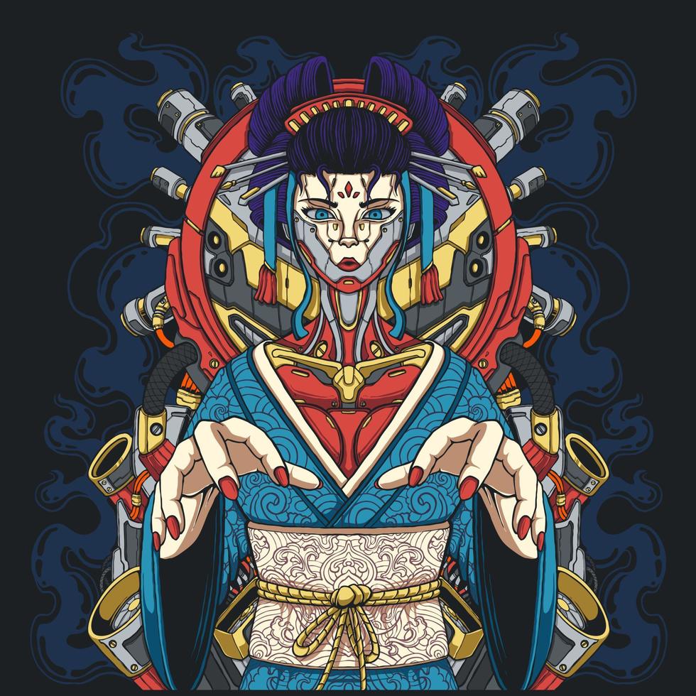 ilustración de geisha cyborg vector