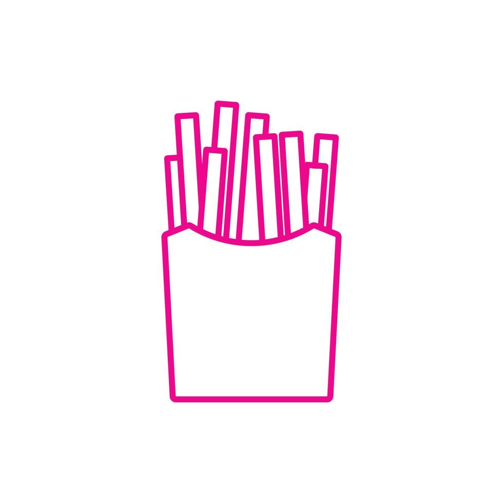 eps10 vector rosa comida rápida papas fritas icono aislado sobre fondo blanco. papas fritas fritas en un símbolo de paquete en un estilo moderno simple y moderno para el diseño de su sitio web, logotipo y aplicación móvil