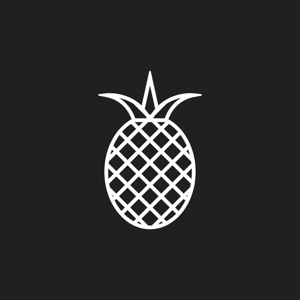 eps10 piña vectorial blanca con icono de arte de línea de hojas aislado en fondo negro. ananas esboza el símbolo en un estilo moderno y plano simple para el diseño de su sitio web, logotipo y aplicación móvil vector