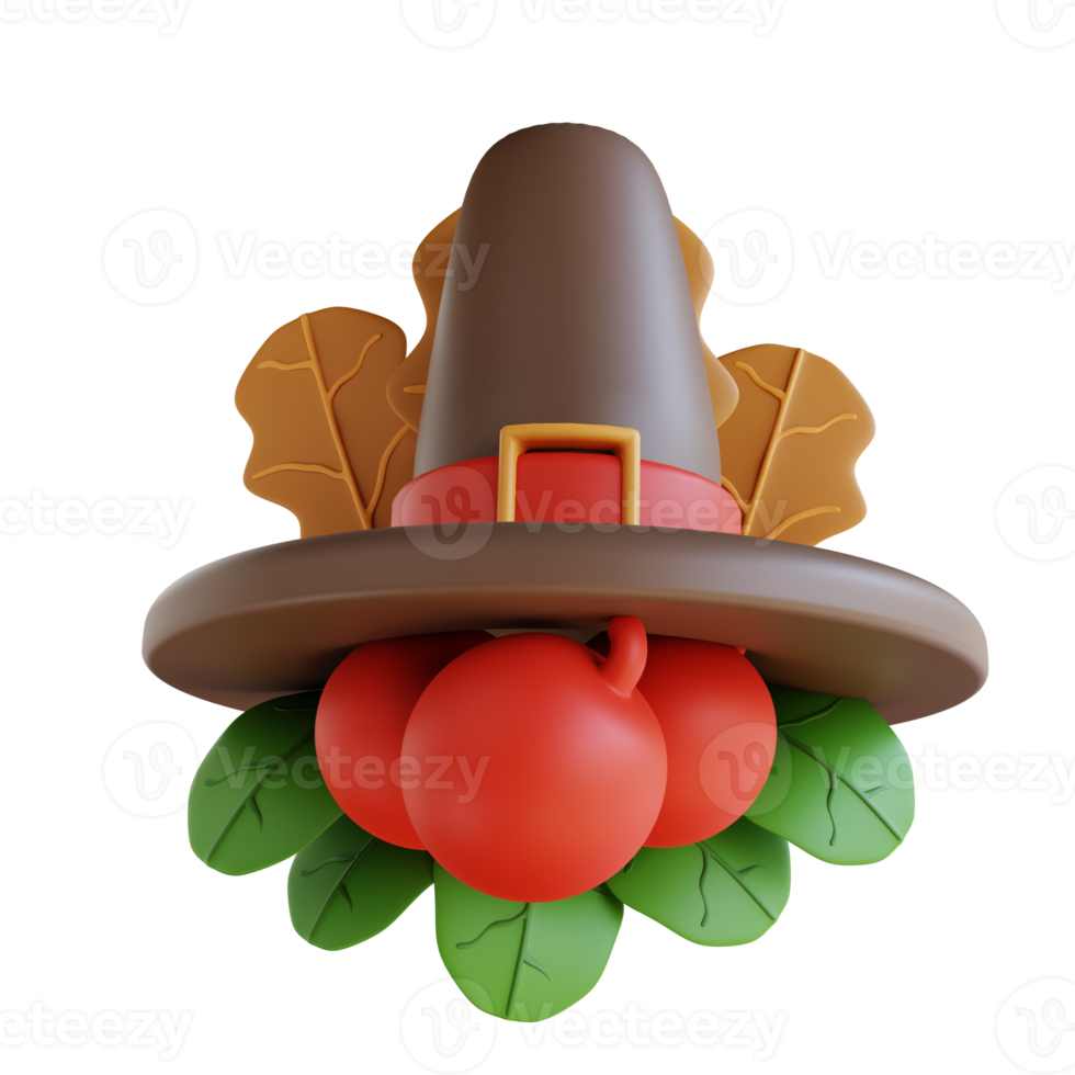 3D Illustration thanksgiving hat and cherry ornament png