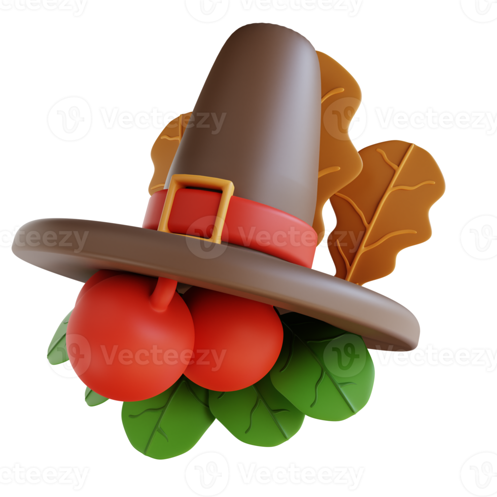 3D Illustration thanksgiving hat and cherry ornament png