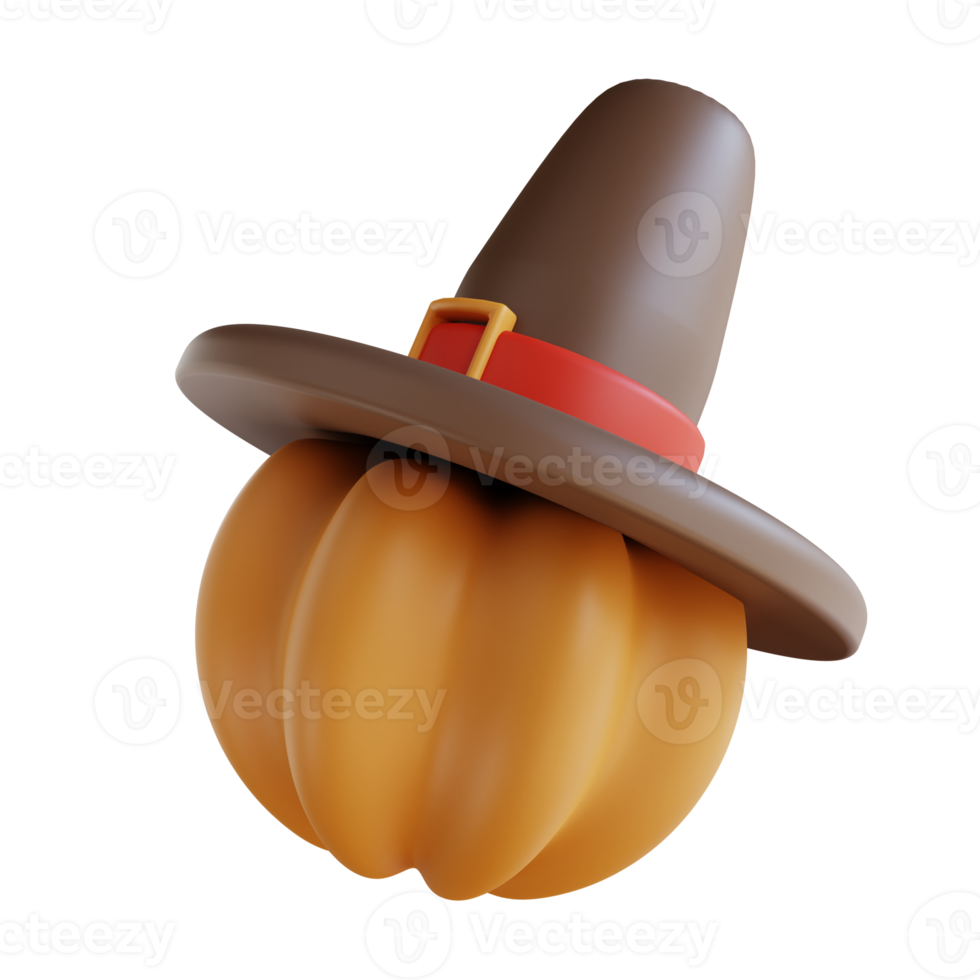 3D Illustration pumpkin and thanksgiving hat png