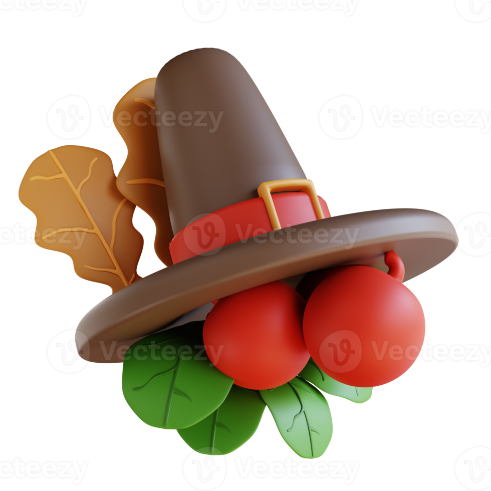 3D Illustration thanksgiving hat and cherry ornament png