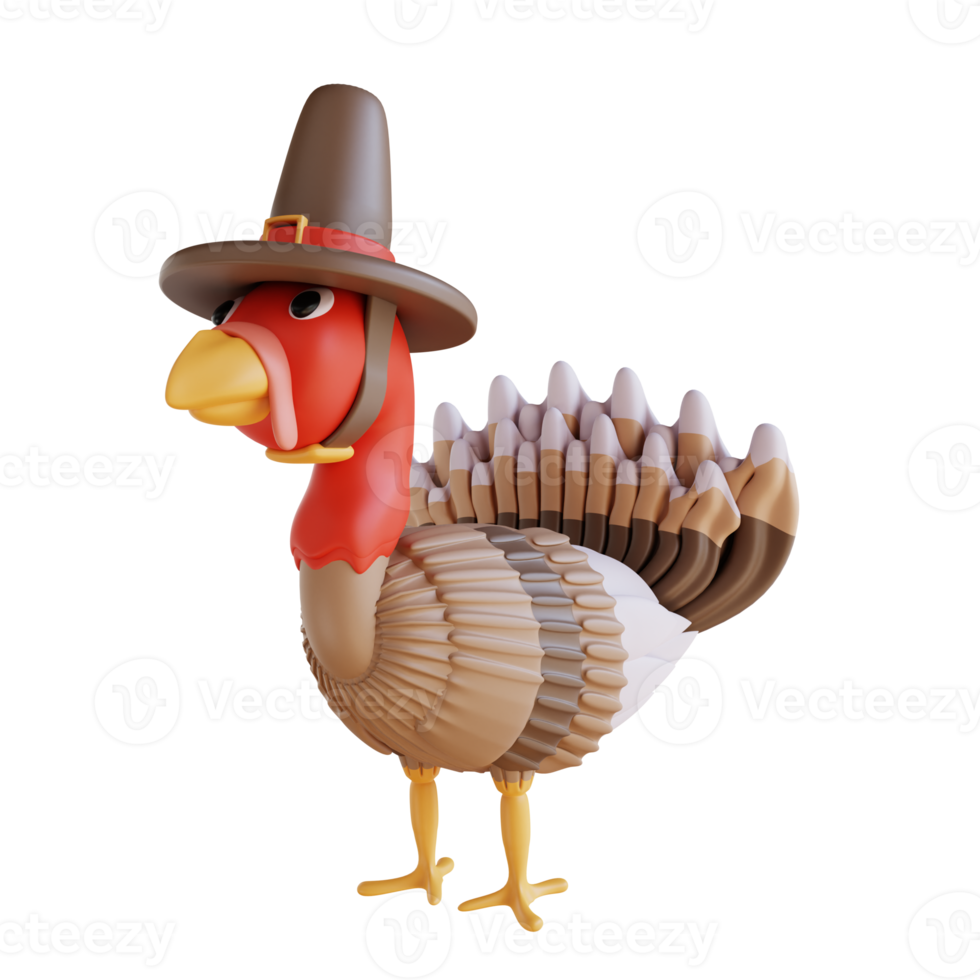 3d ilustración pavo pájaro y sombrero png