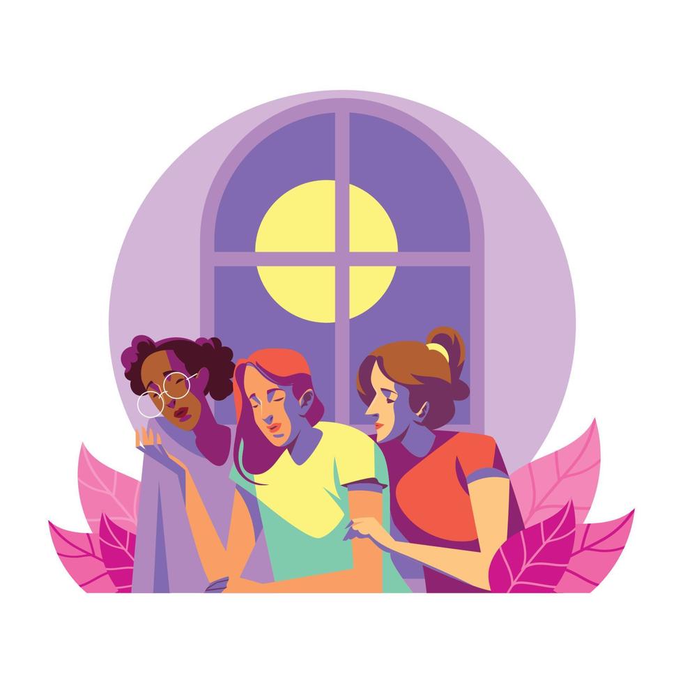 Girl Having Supported by Her Best Friends vector