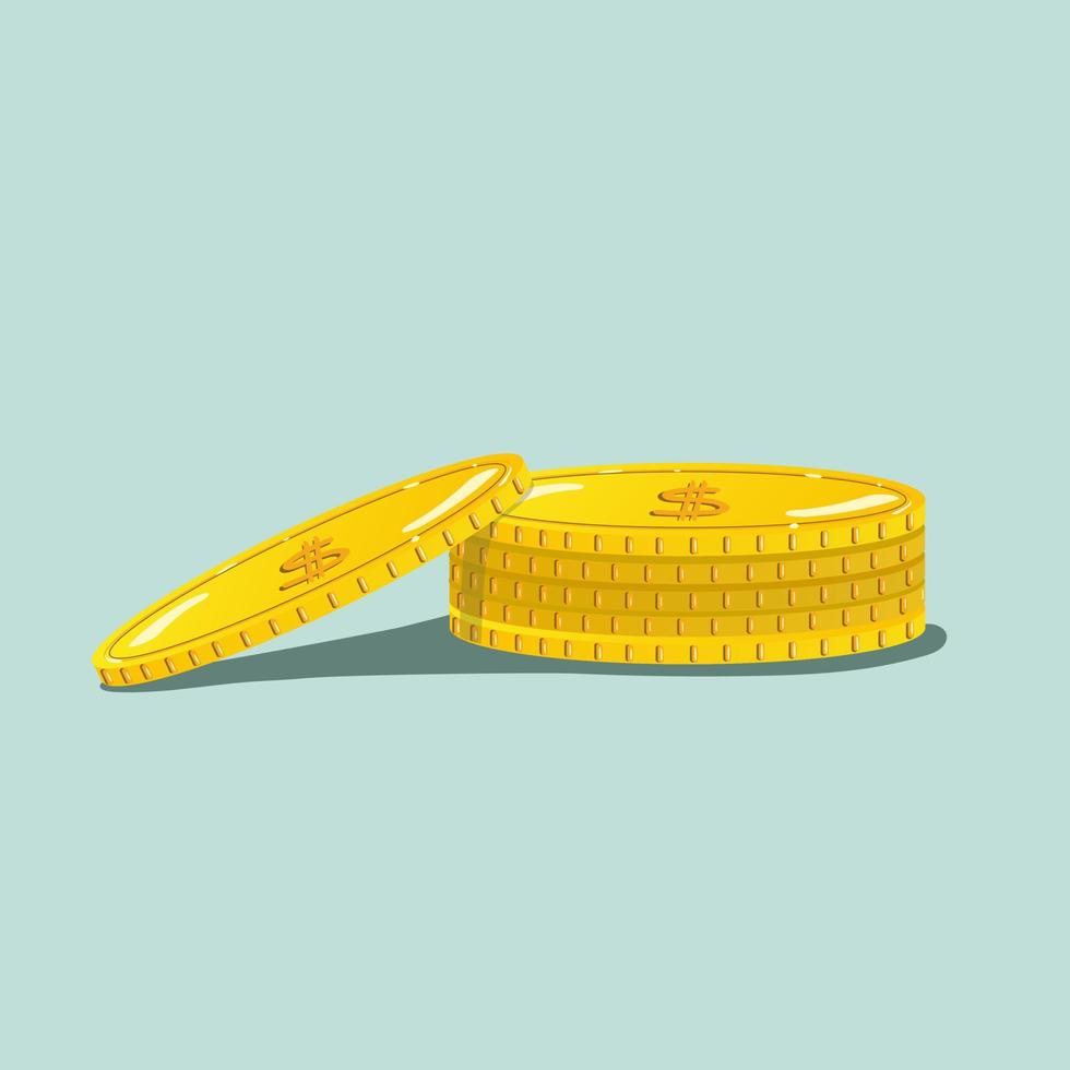 Gold coins lie one on top of the other on a blue background. Icon, vector