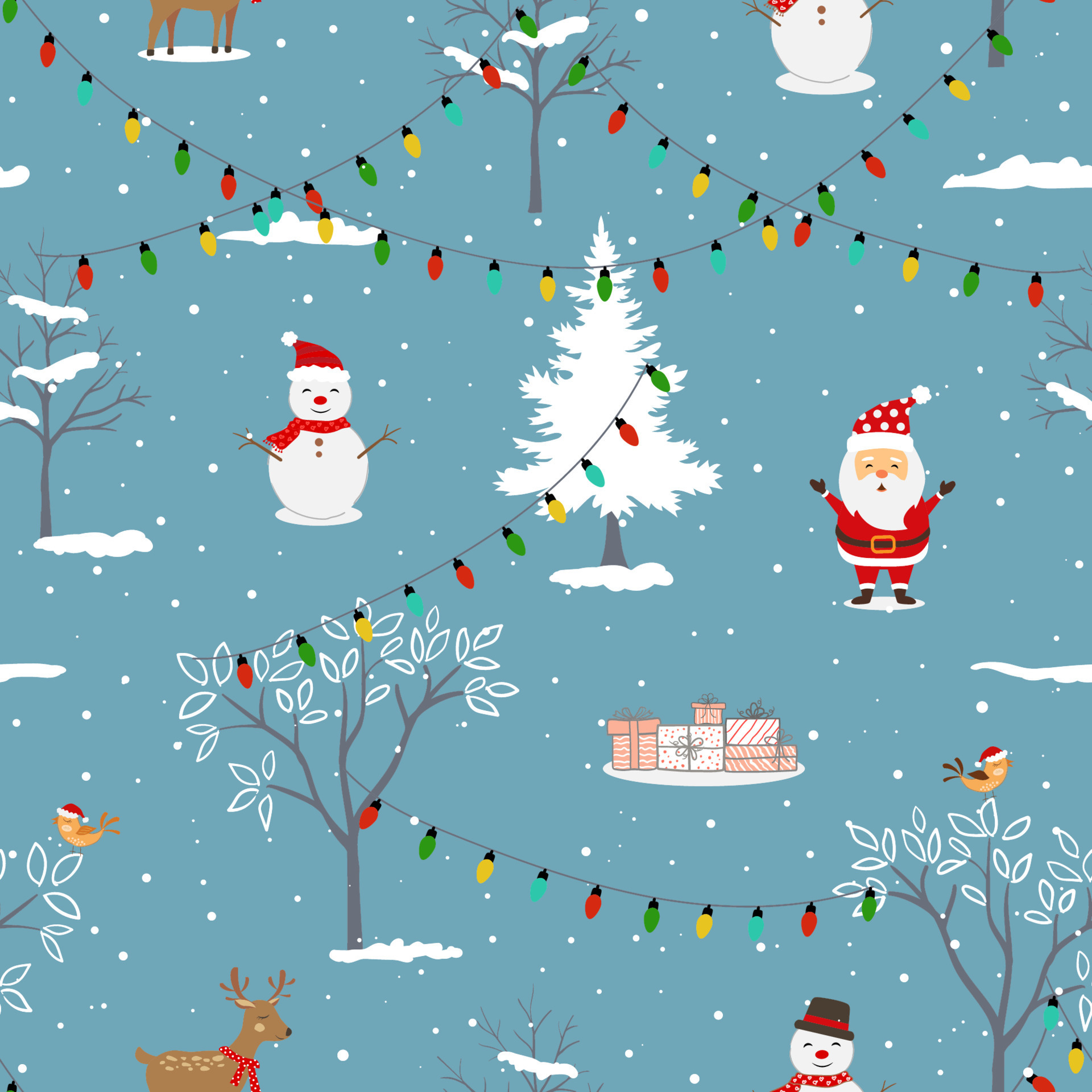 Happy holiday seamless pattern with Santa Claus and funny cartoon animals  celebrate party on winter night 13923805 Vector Art at Vecteezy