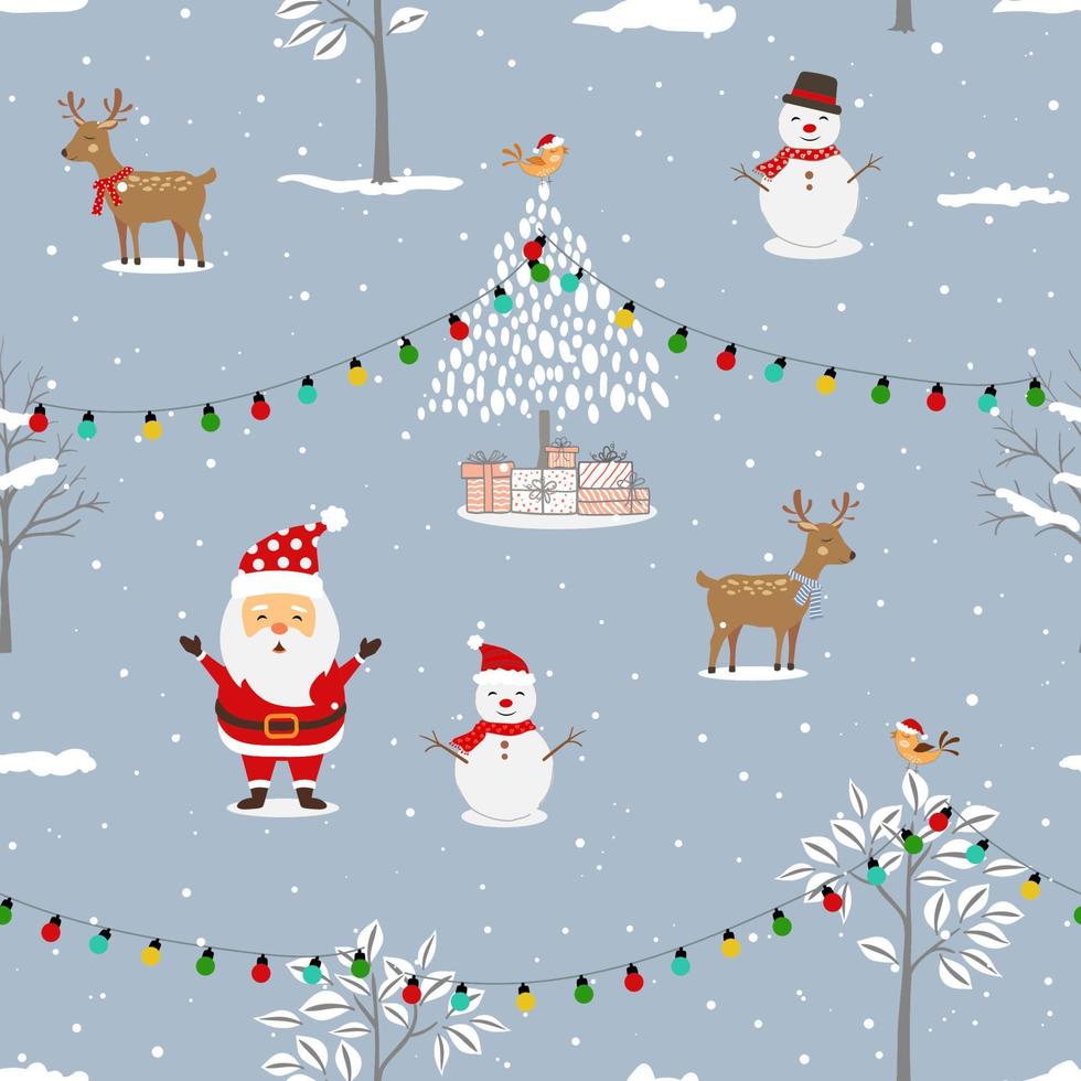 Winter holiday seamless pattern with Santa Claus celebrate party on winter night for Chistmas or new year decorative vector