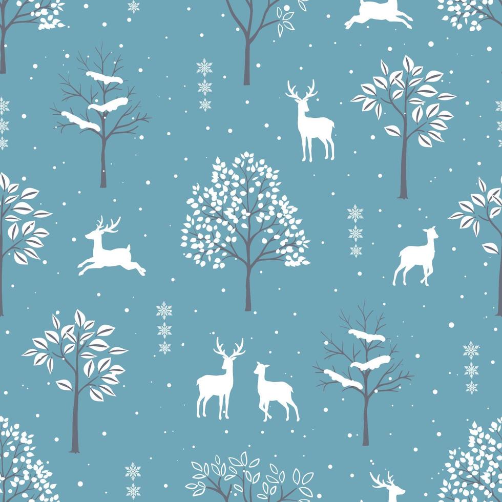 Winter holiday seamless pattern with deers family in the forest for Christmas or new year decorative vector