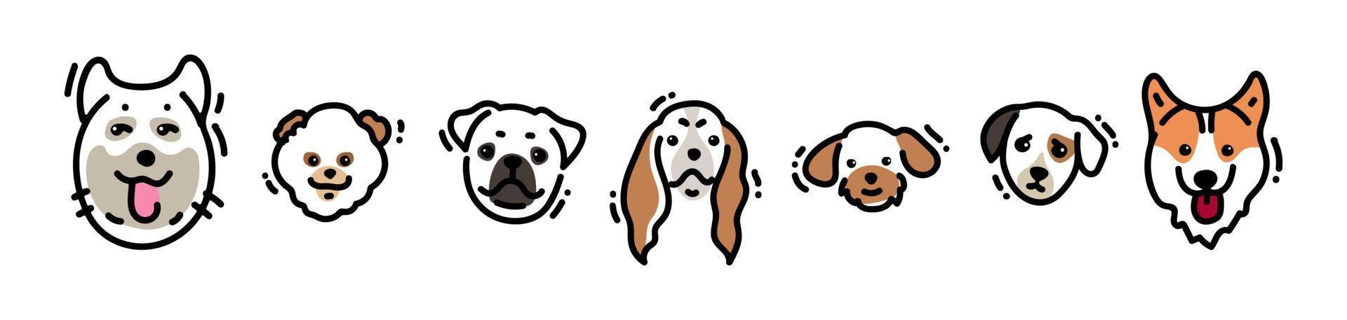 Set of vector dog heads doodles