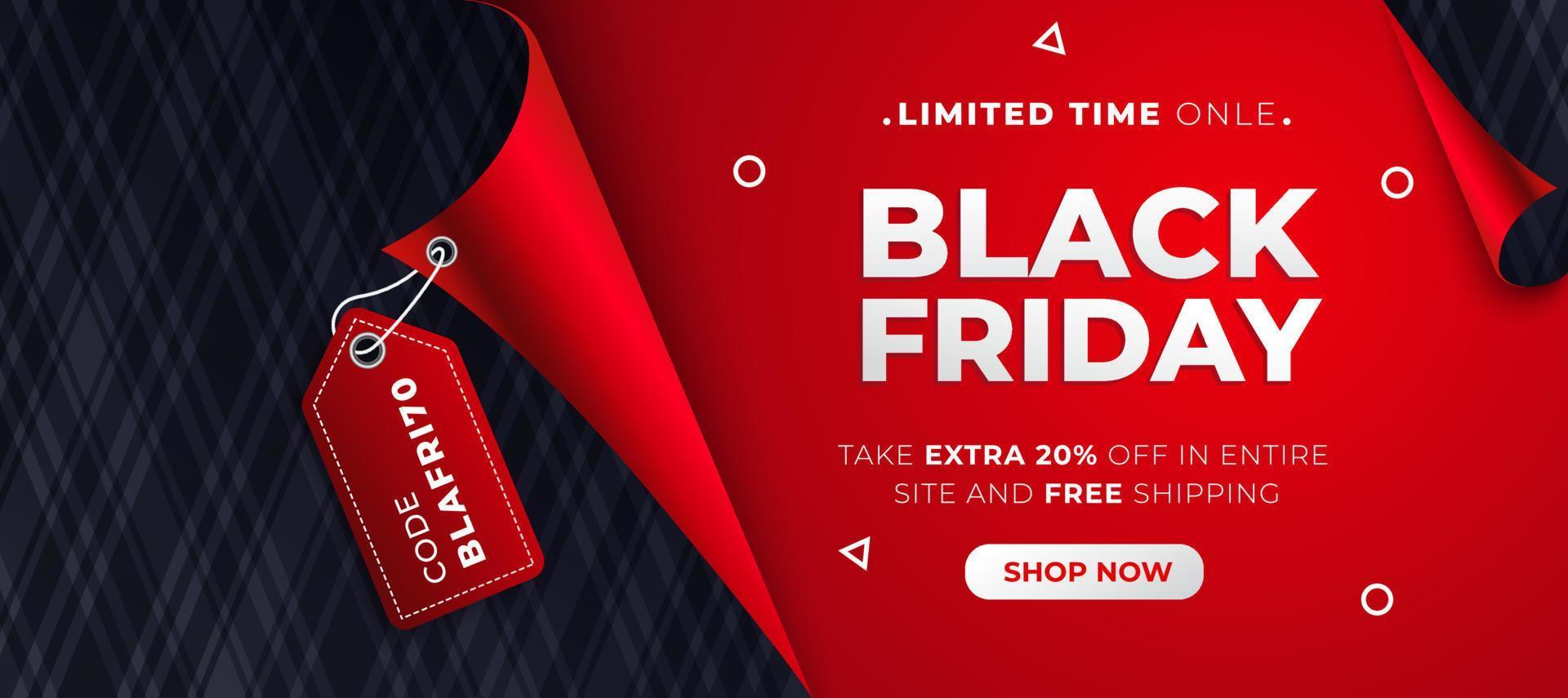 plantilla de banner de viernes negro de súper venta, diseño de banner de papel de viernes negro de color rojo realista. vector