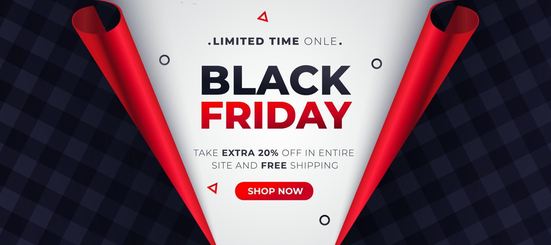 Realistic black friday sale banner template with realistic paper. vector