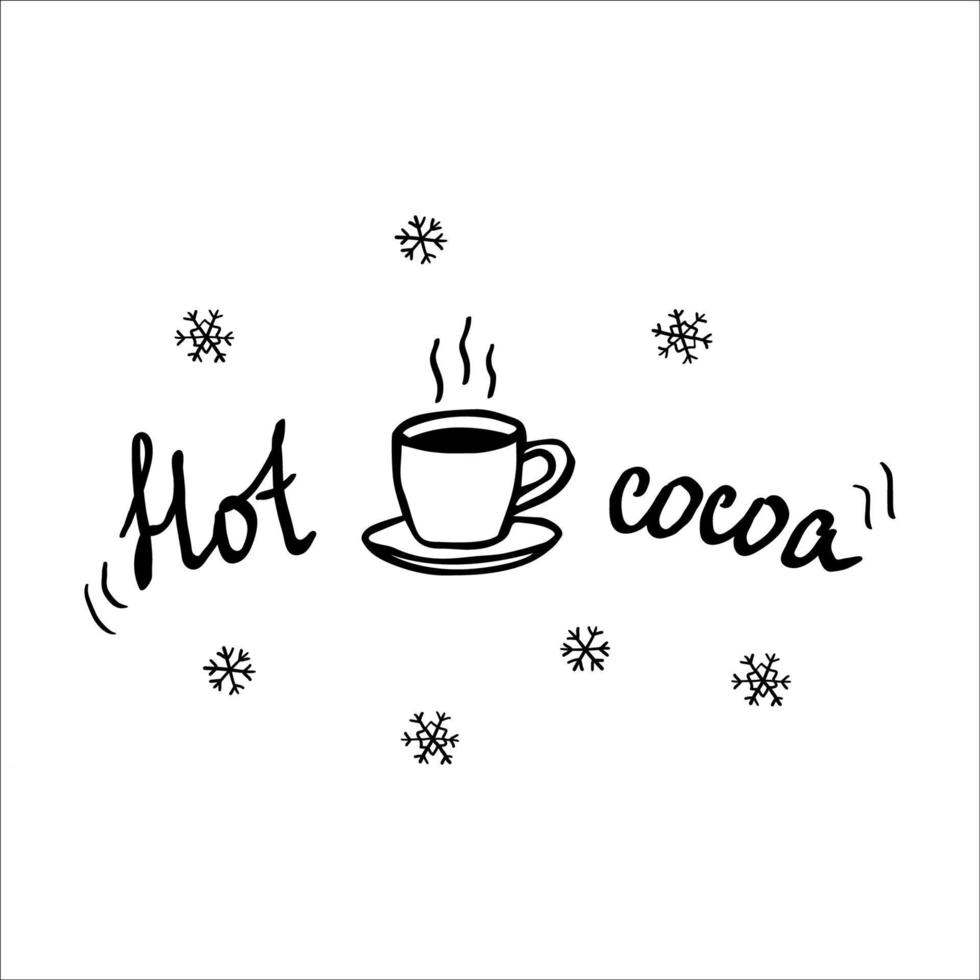 Hot cocoa text, hand drawn brush lettering. Great for Christmas and New year cards, gift tags and labels, photo overlays. Vector illustration