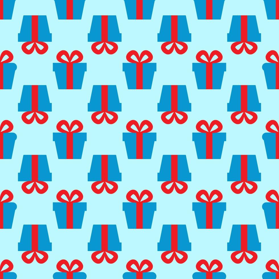 Vector seamless pattern of blue giftbox for presents on light blue background. Winter, Christmas and New Year concept