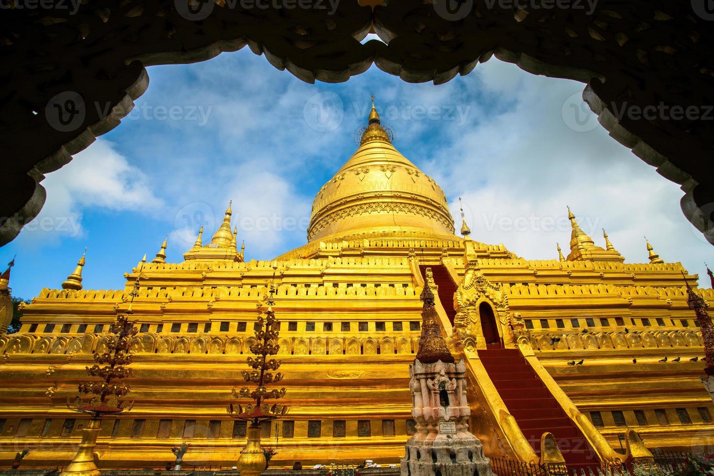 Shwezigon Pagoda, or Shwezigon Paya, a Buddhist temple located in Nyaung-U, a town near Bagan, Mandalay region, Myanmar photo