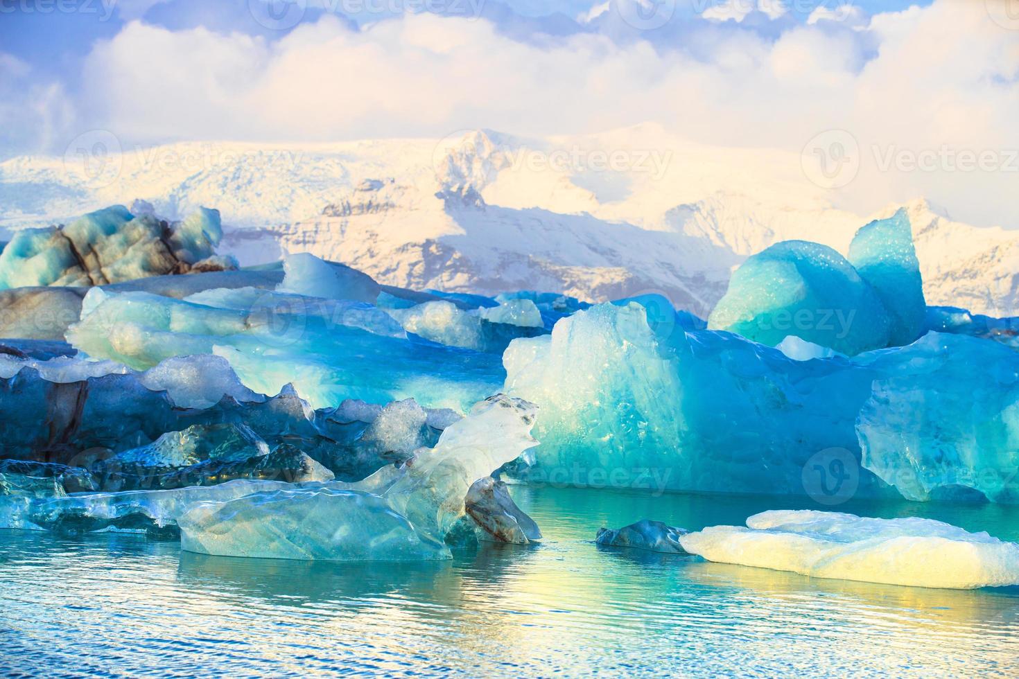 Jokulsarlon, or Glacial river lagoon, a large glacial lake on the edge of Vatnajokull National Park in southeast Iceland photo