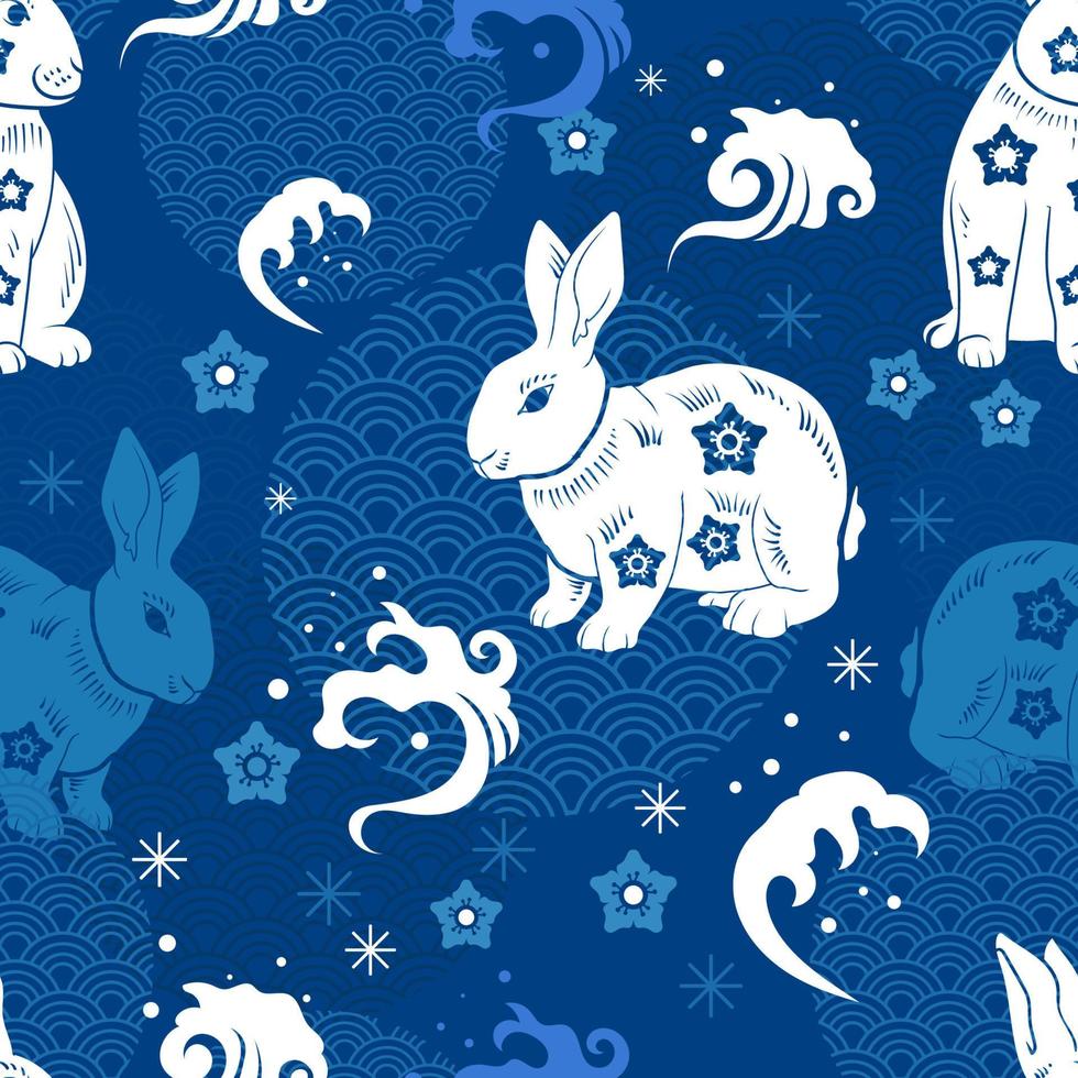 año nuevo chino del patrón sin costuras de conejo vector