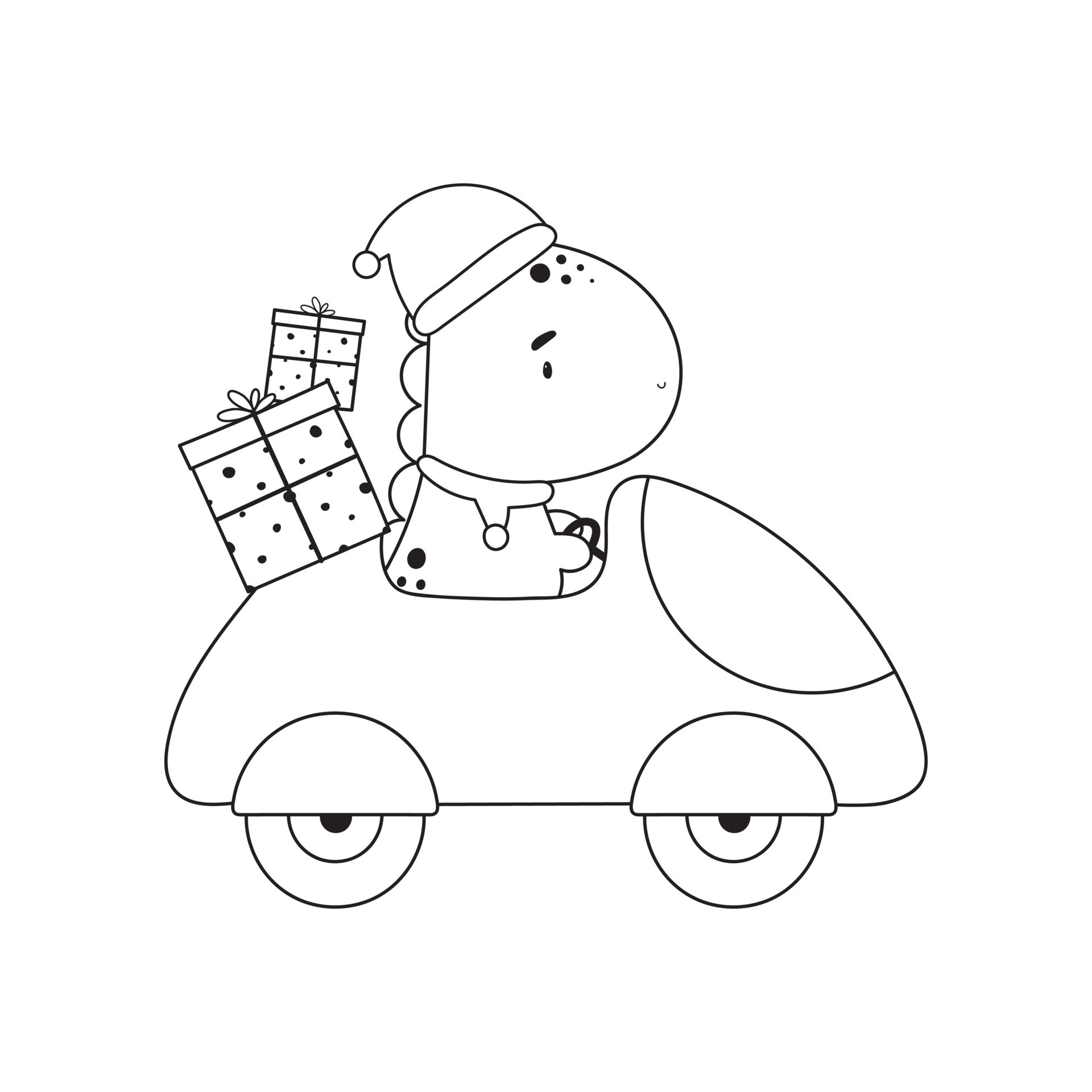 Christmas coloring page with cute Dinosaur. Kids coloring page. Vector