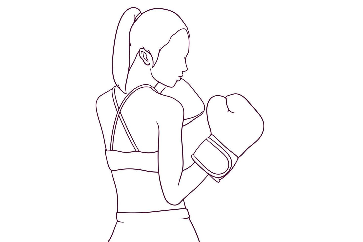 chica deportiva haciendo boxeo estilo dibujado a mano ilustración vectorial vector