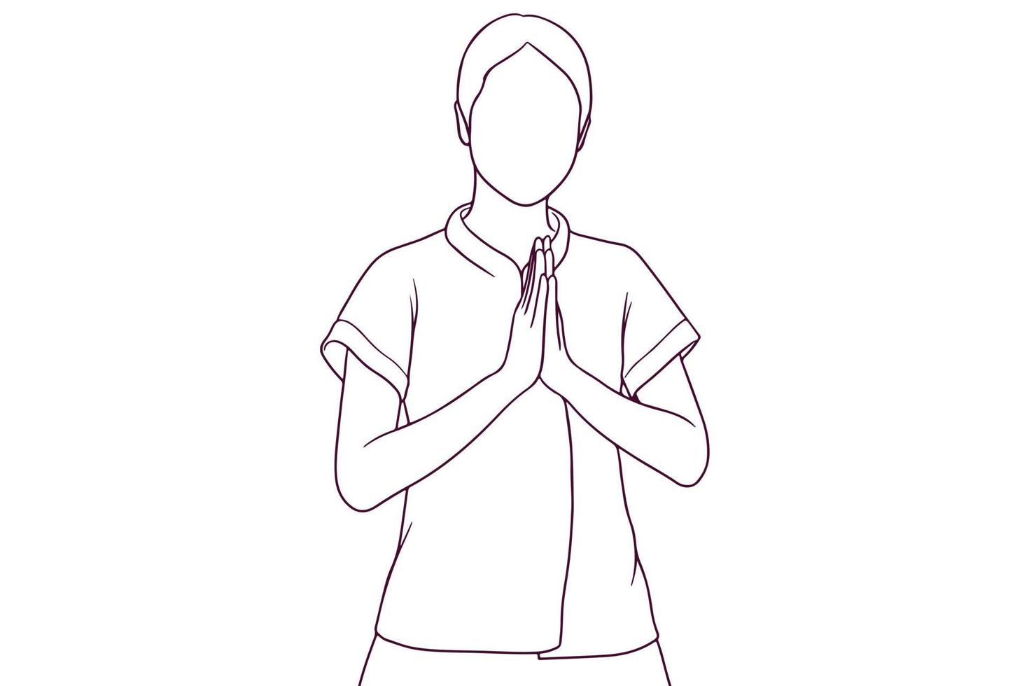 female tourist guide showing greeting gesture hand drawn style vector illustration