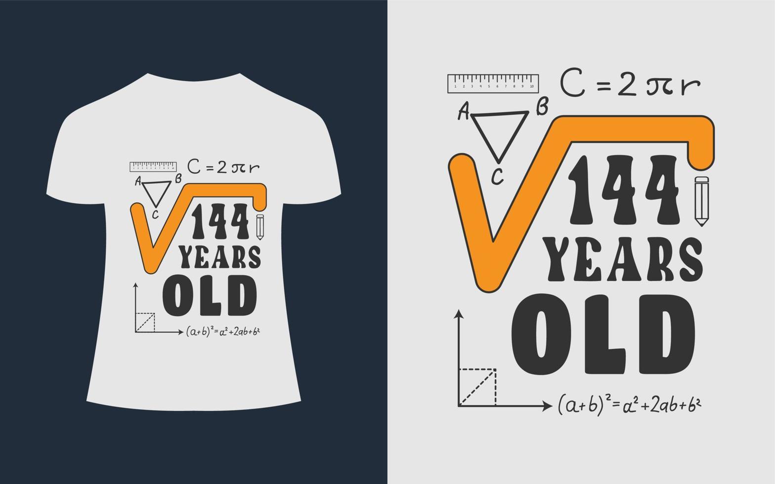 cita del concepto de maestro de diseño de camisetas de matemáticas - 144 años vector